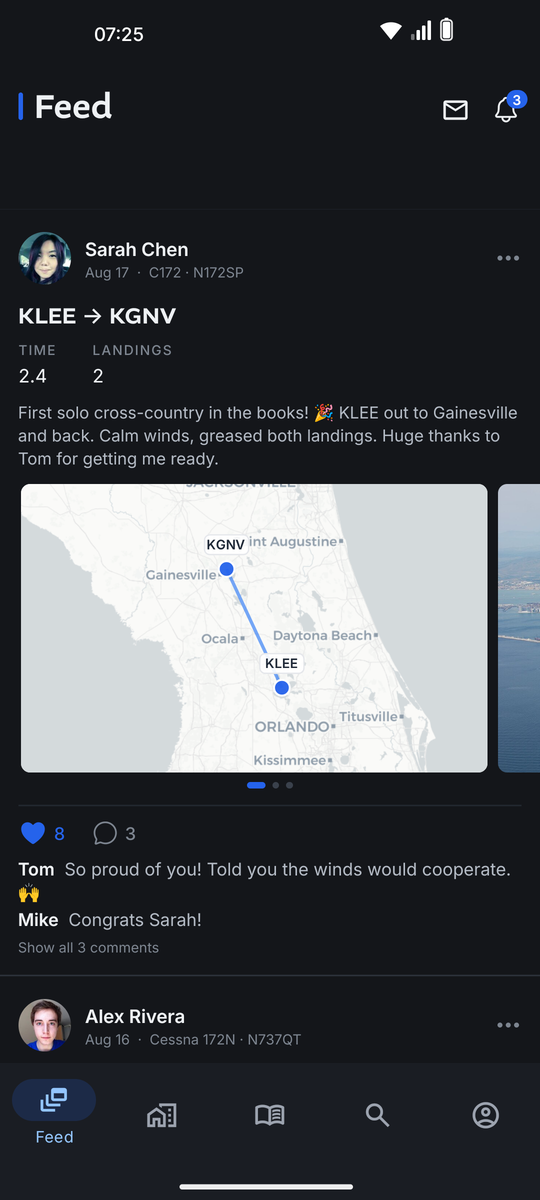 The Wingtrex flight feed on Android